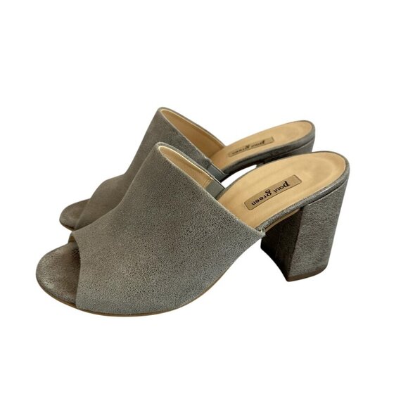 Paul Green Slide Block Heel Sandals Open Toe Textured Leather Size 4.5 EU/7 US - Picture 1 of 11